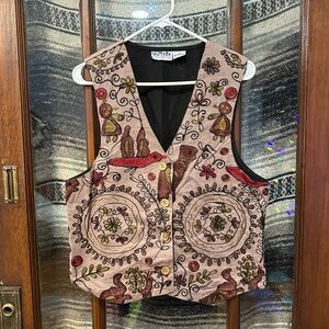 Vintage Bohemian Embroidered Vest Floral Birds Whimsical Indie Eclectic Granola